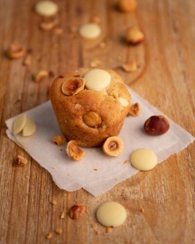 Muffkies noisettes torréfiées, chocolat blanc.